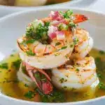 Grilled Gremolata Prawns in Prawn Broth