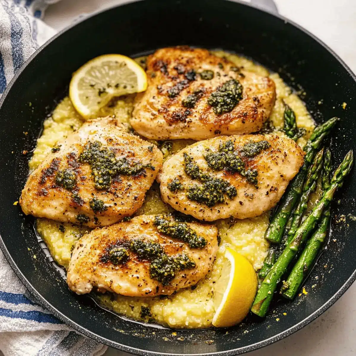 Lemon Butter Chicken Piccata with Pesto Polenta Bliss