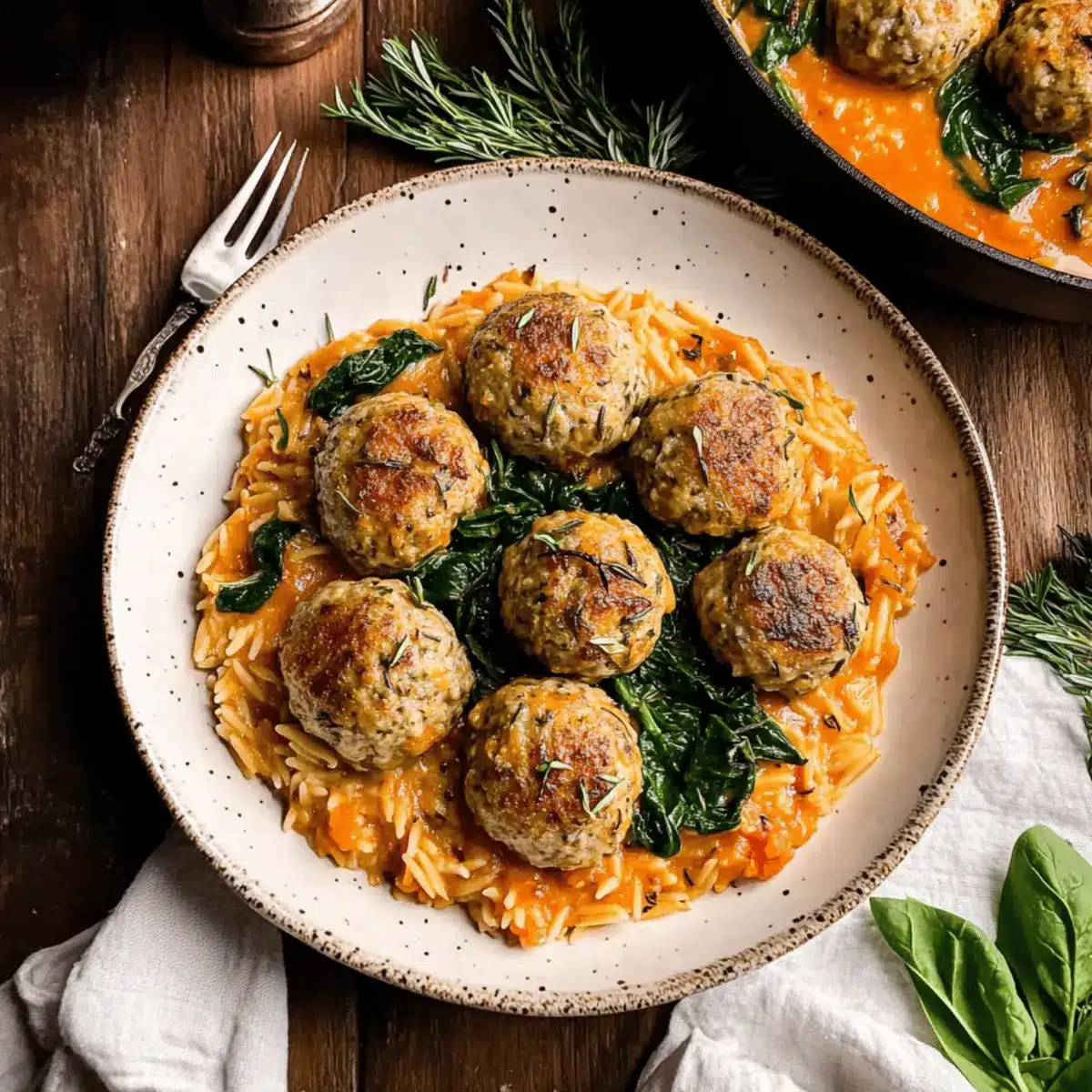 Rosemary Chicken Meatballs & Tomato Orzo
