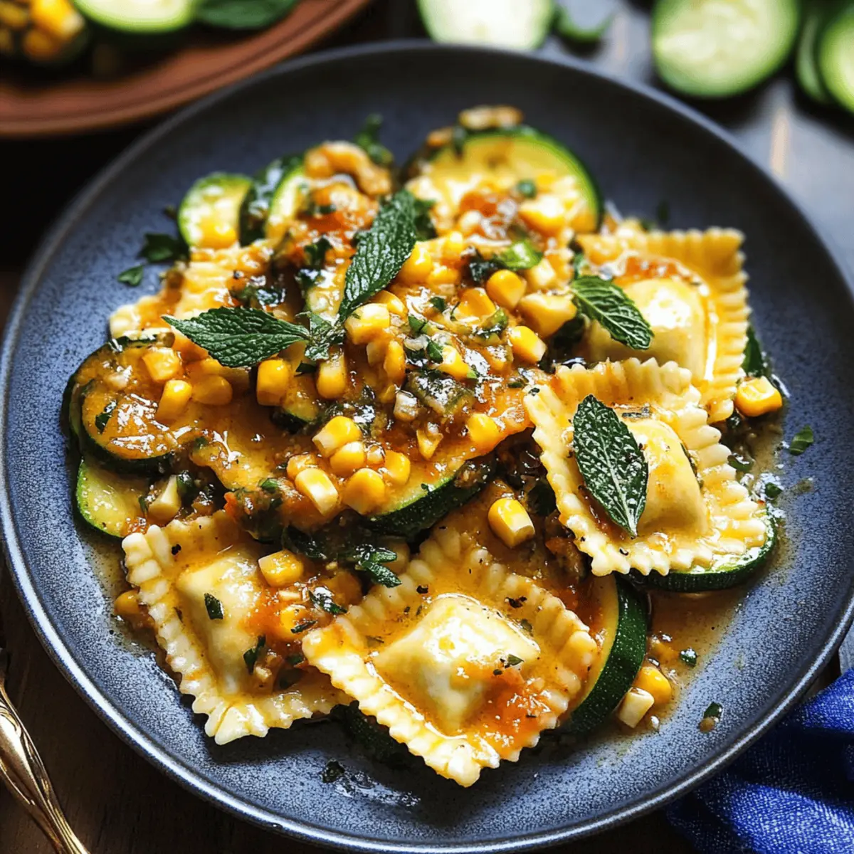 Ravioli with Corn, Zucchini, and Garlic Butter Sauce