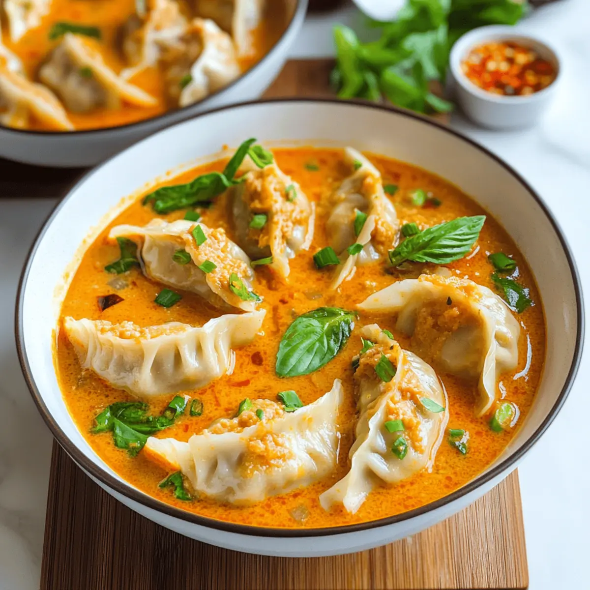 Thai-Style Soup Dumplings in Red Curry Sauce