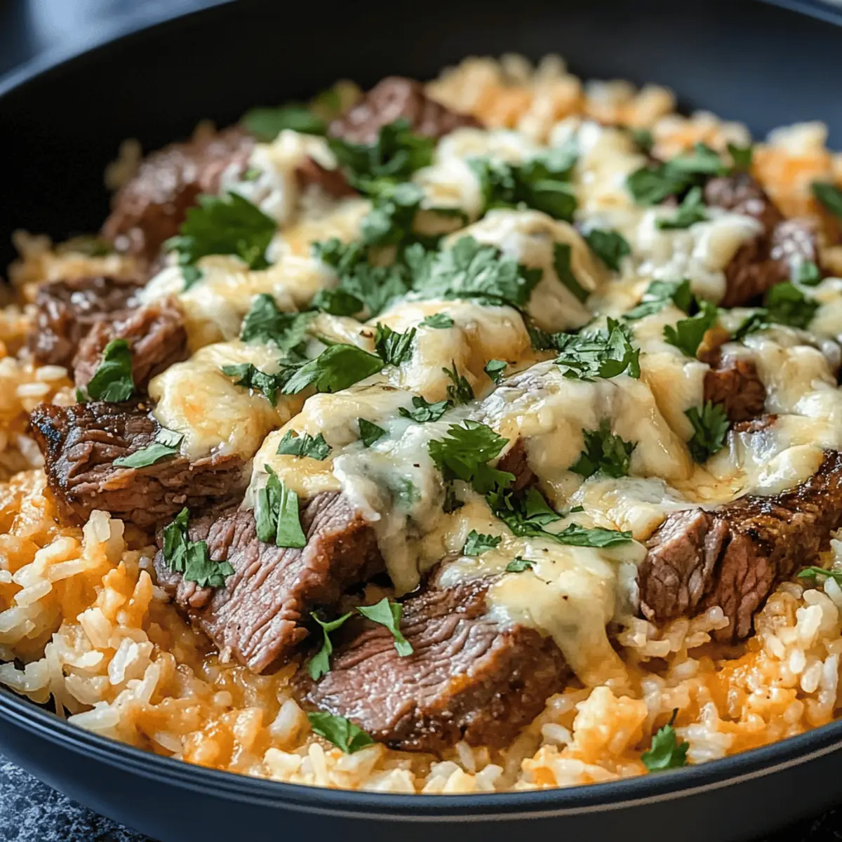Easy Steak Queso Rice
