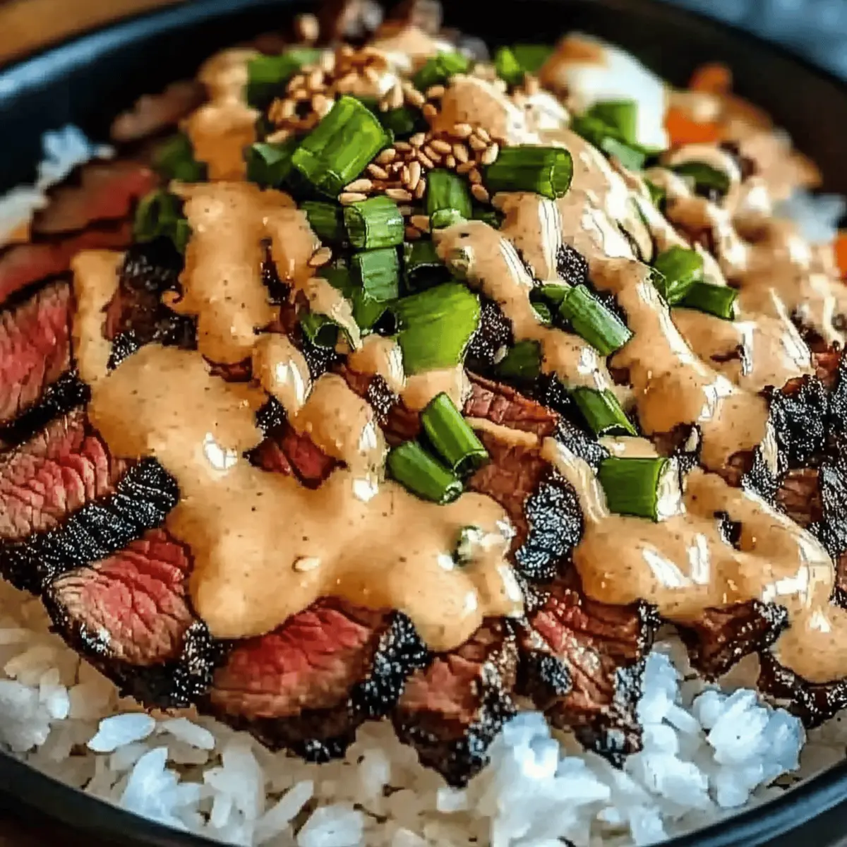Korean BBQ Steak Rice Bowls with Spicy Cream Sauce