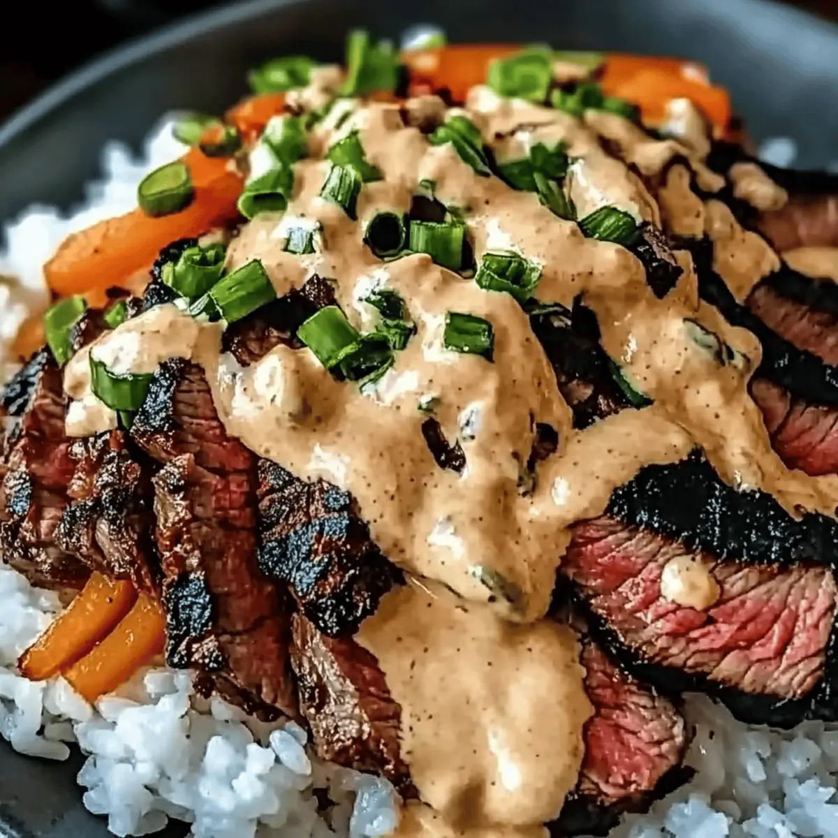 Korean BBQ Steak Rice Bowls with Spicy Cream Sauce