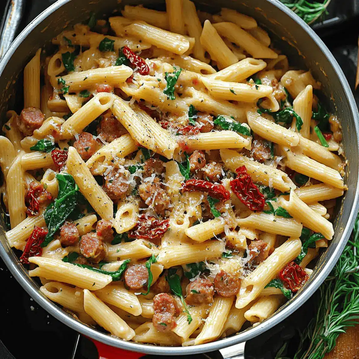 Pasta with Sun-Dried Tomato Sauce & Sausage