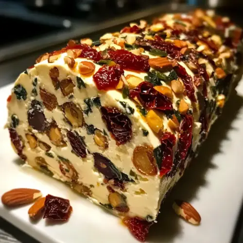 Festive Holiday Antipasto Cream Cheese Log