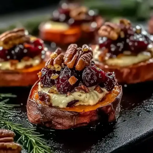 Sweet Potato Rounds with Brie Cranberry and Pecans