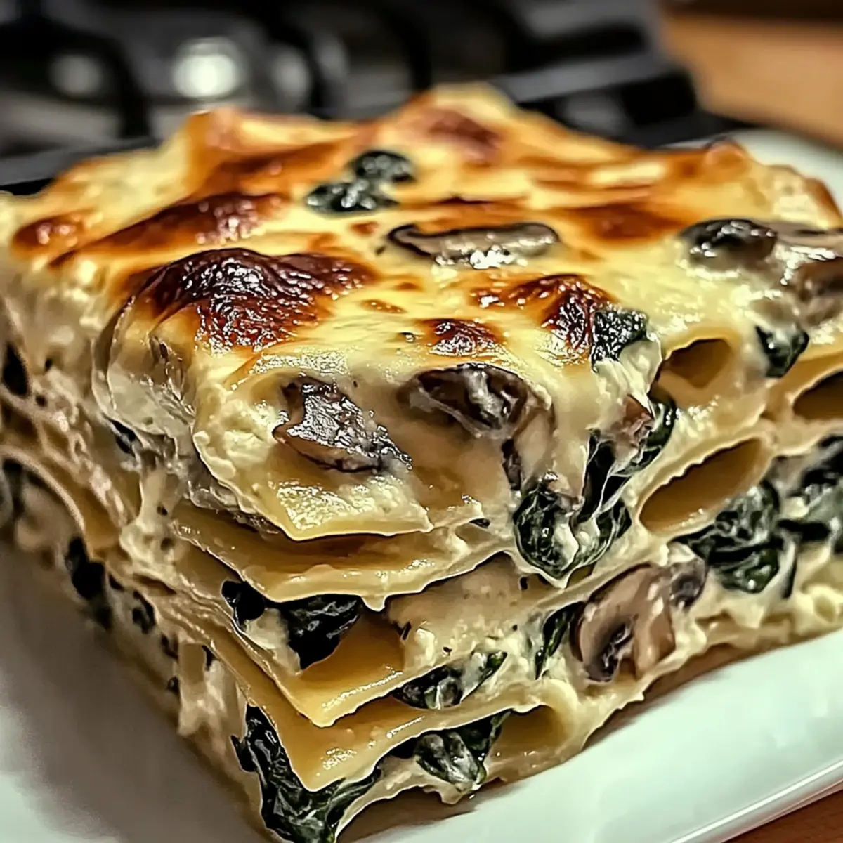 Cozy Creamy Spinach Mushroom Lasagna