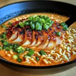 Fiery Chicken Ramen With Creamy Garlic Sauce