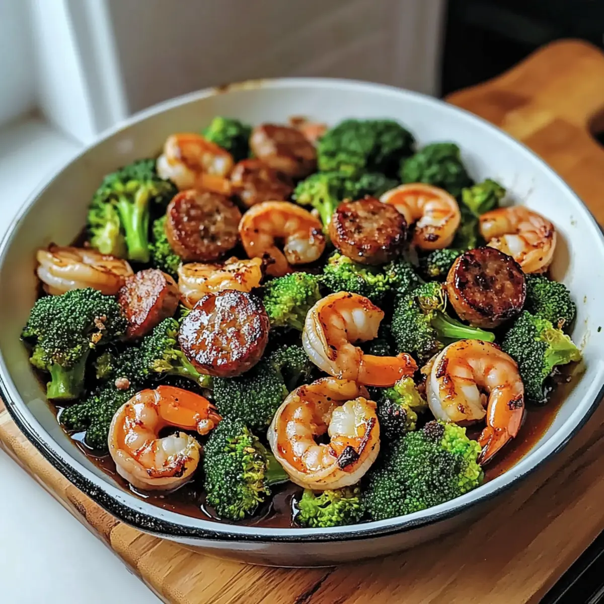 Honey Garlic Shrimp & Sausage Broccoli Skillet