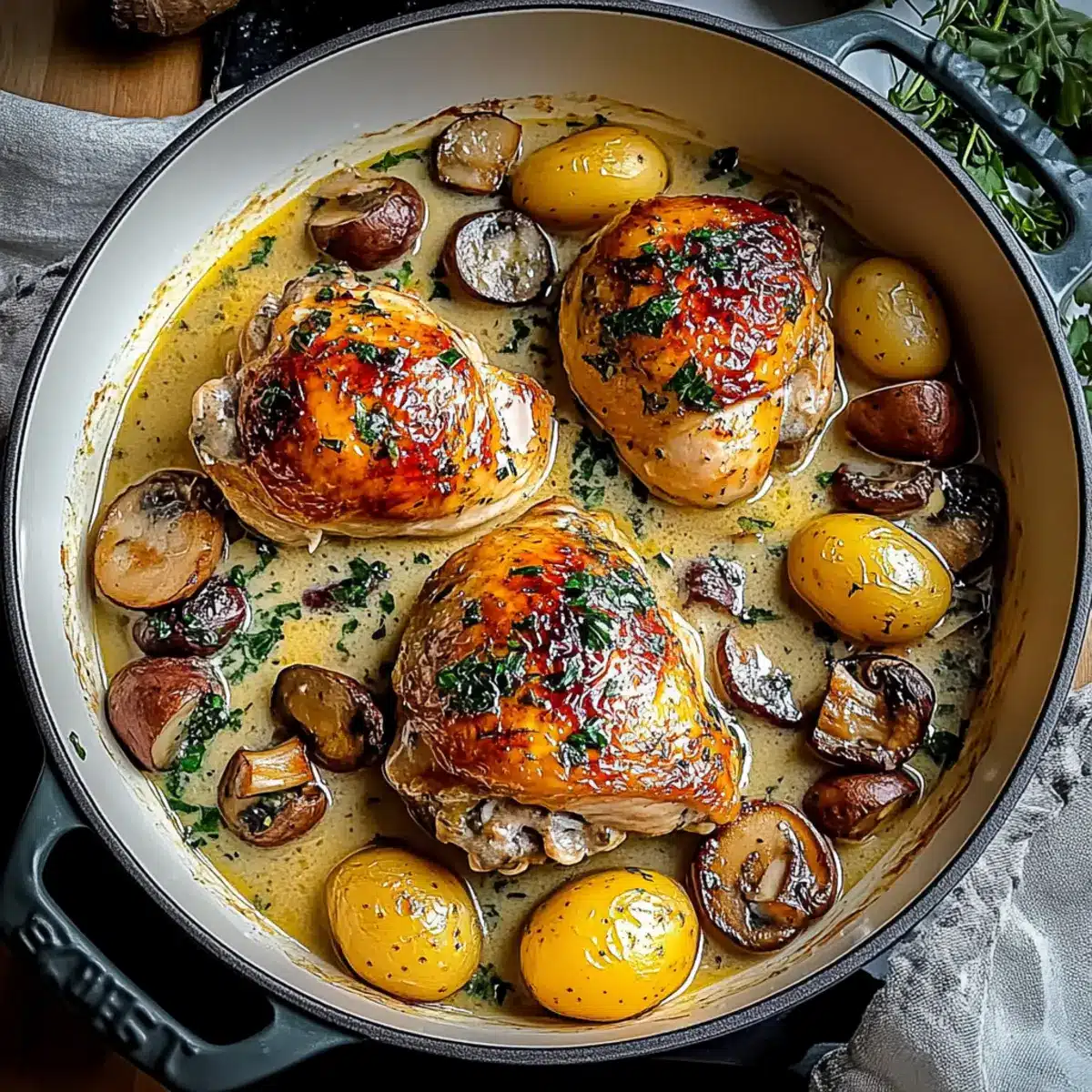 Herb Roasted Chicken in Creamy White Wine Sauce