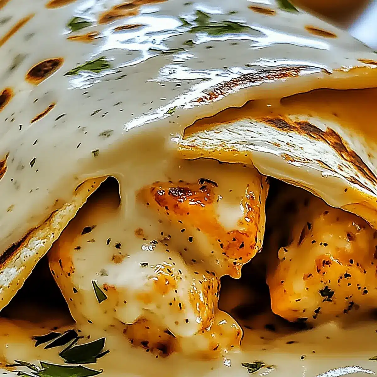 Ooey-Gooey Cheesy Garlic Chicken Wraps