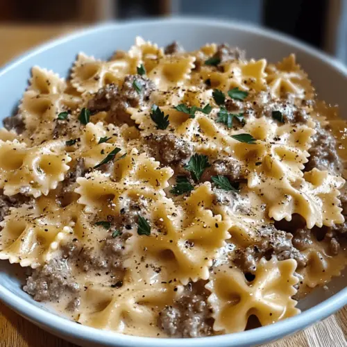 Creamy Parmesan Garlic Beef Bowtie Pasta