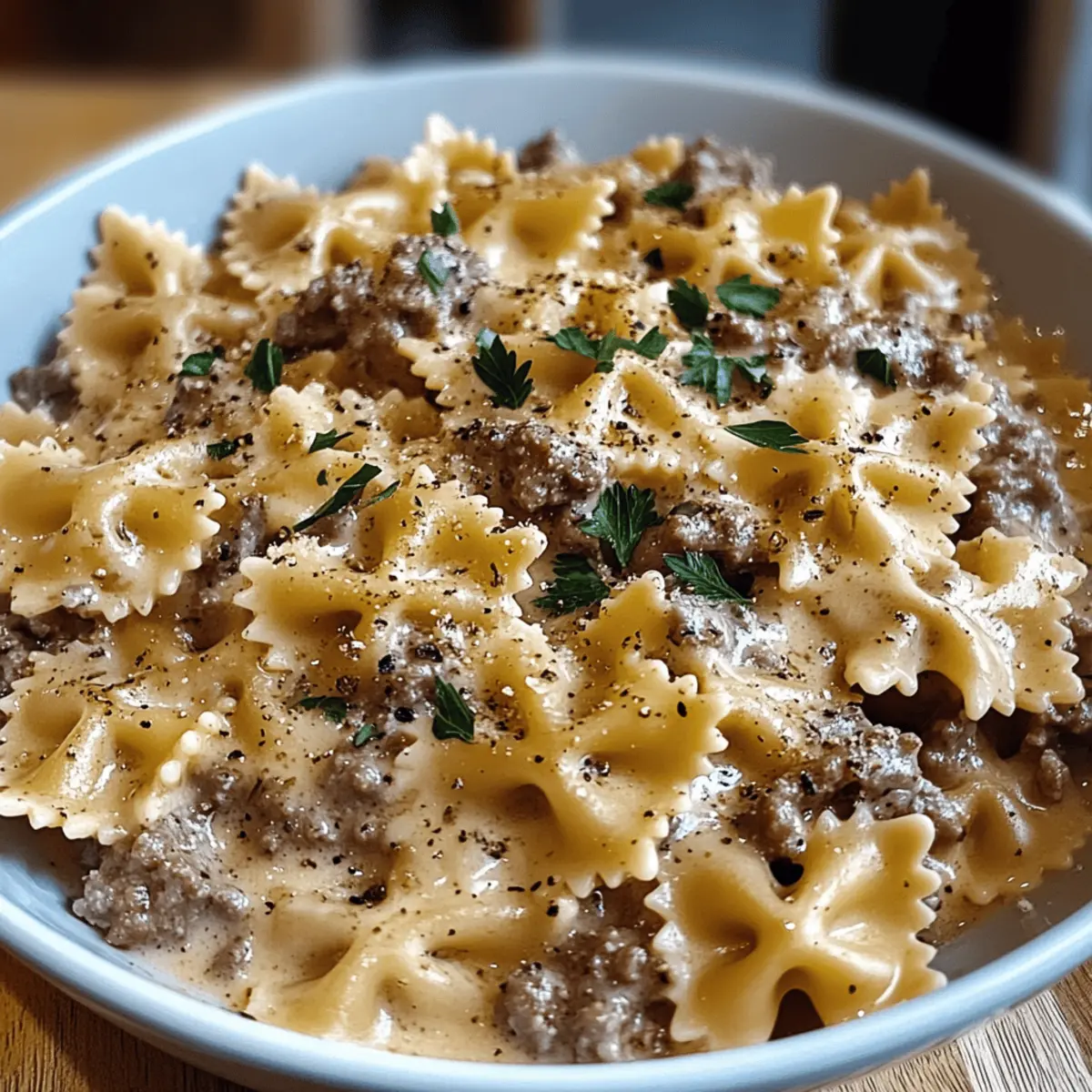 Creamy Parmesan Garlic Beef Bowtie Pasta