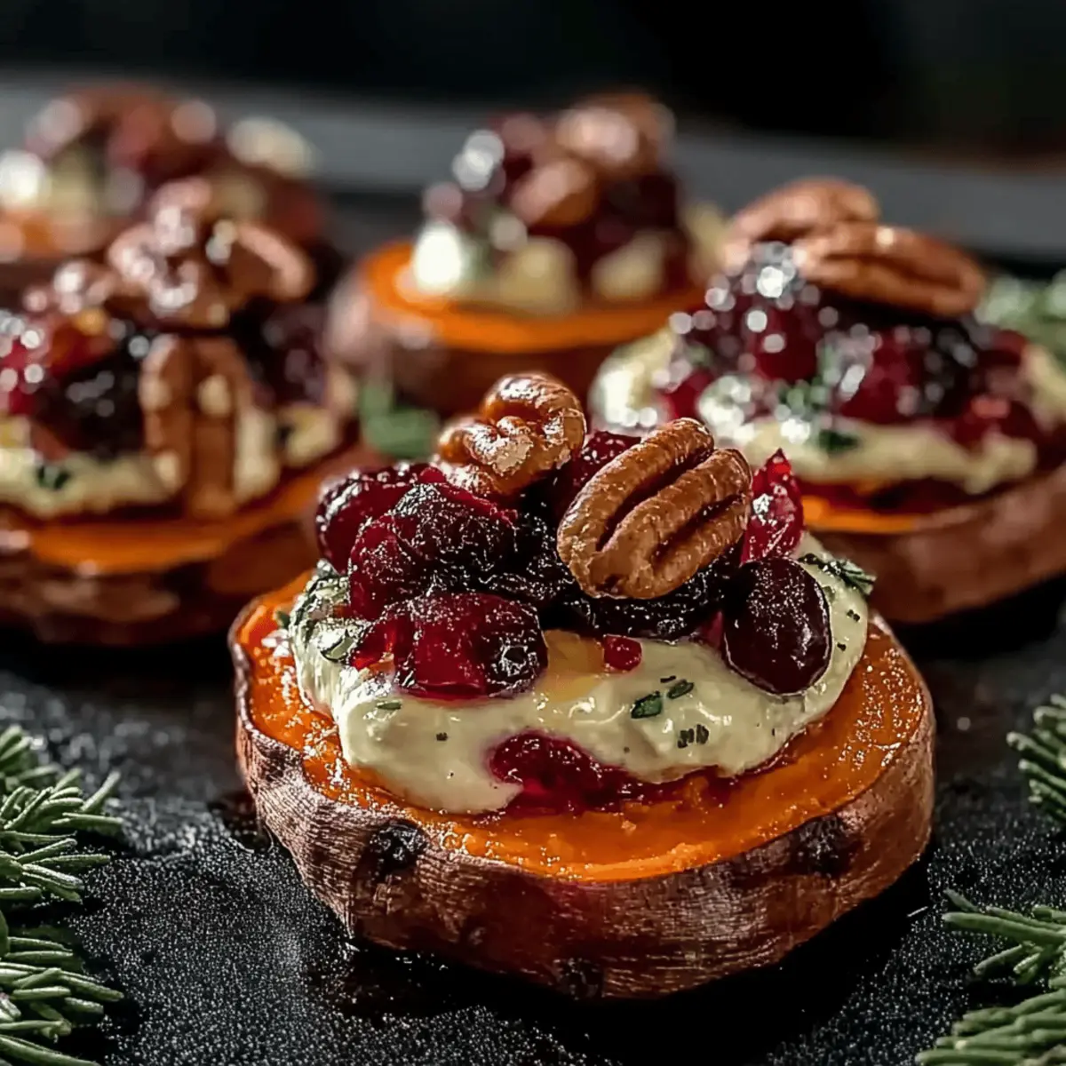 Sweet Potato Rounds with Brie Cranberry and Pecans
