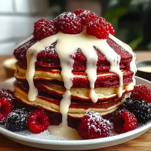Red Velvet Pancakes With Cream Cheese Glaze