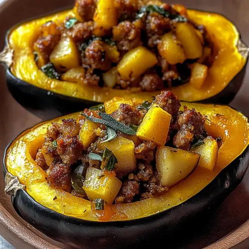 Cozy Sausage & Apple Stuffed Acorn Squash