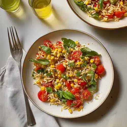 Roasted Corn and Tomato Bruschetta Orzo