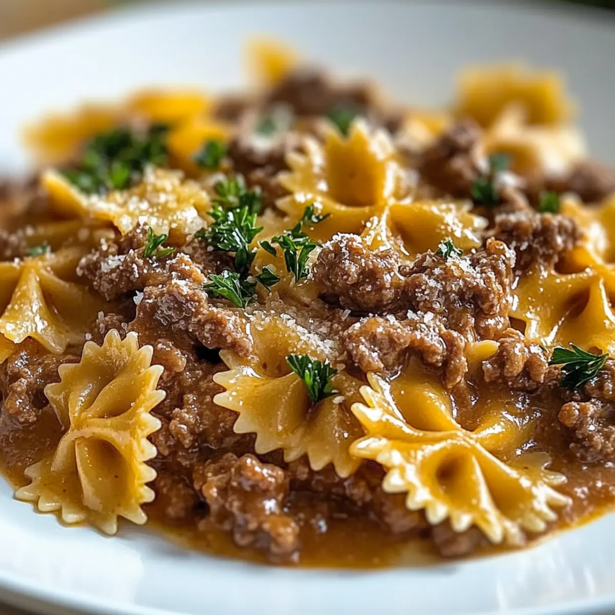 Cheesy Beef and Bowtie Pasta in Garlic Butter