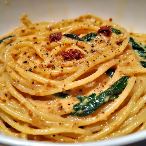 Spaghetti & Spinach with Sun-Dried Tomato Cream Sauce