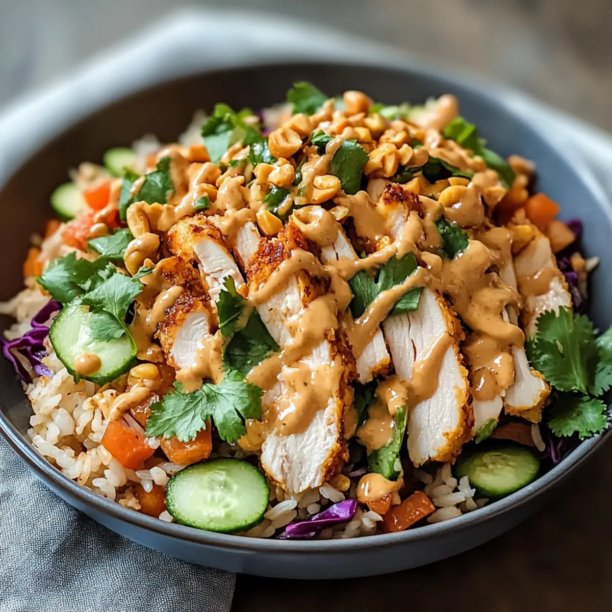 Chicken Crispy Rice Salad with Creamy Peanut Dressing